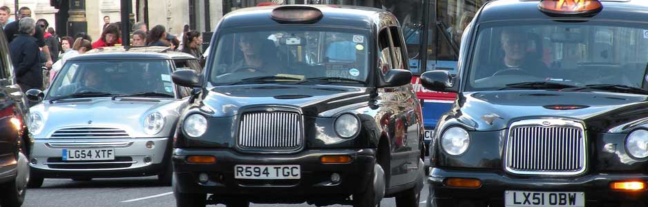 An example of a London cabs carrying out common taxi services such as airport transfers and long distance pickups